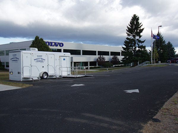 portable restroom outside a business